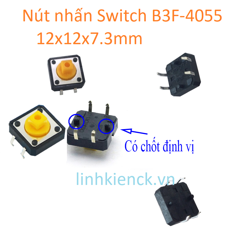 (5 cái) Nút nhấn Switch B3F-4055 (12x12x7.3mm)