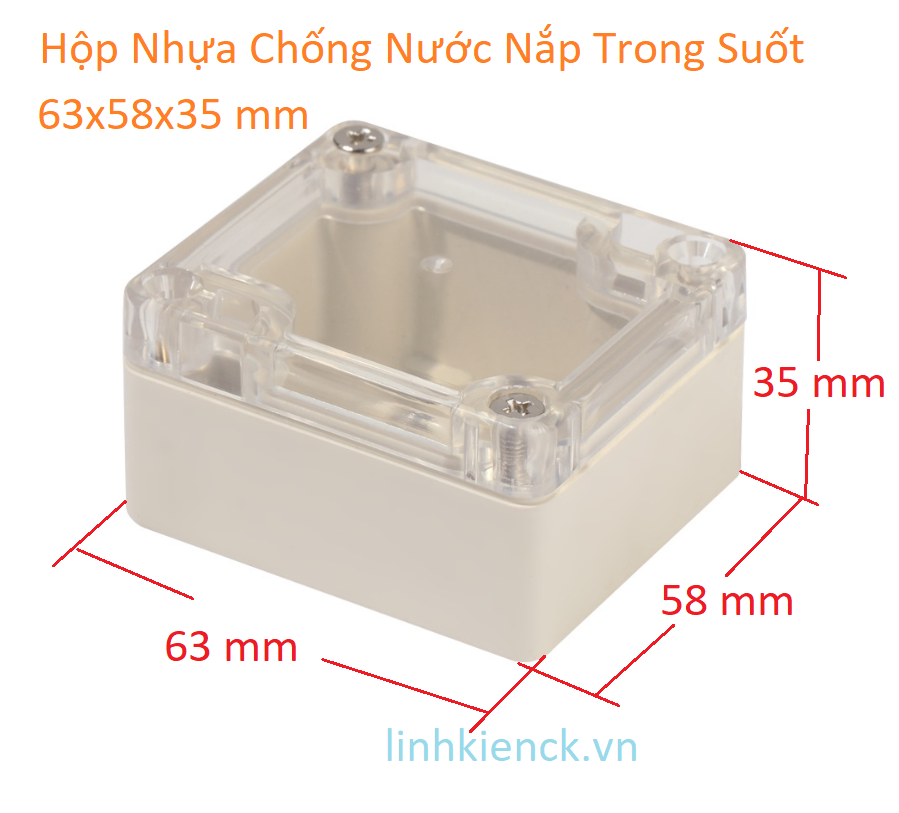 Hộp Nhựa Chống Nước Nắp Trong Suốt 63x58x35 mm