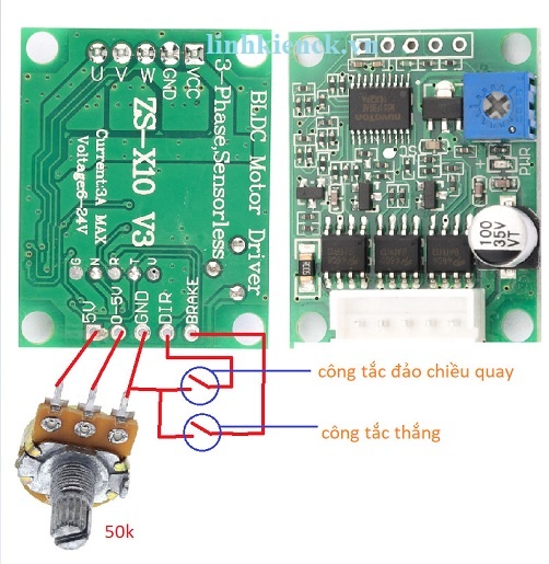 Bo mạch điều khiển động cơ không chổi than BLDC HALL DC6-20V 60W 3 pha