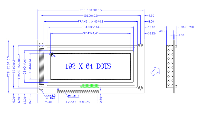 Màn hình LCD 192x64 LM19264EBY-H ( Đã hàn chân )