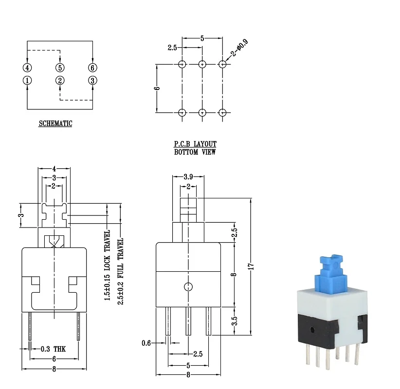 Công tắc Nút nhấn nhả (clock chéo) 8 x 8 mm 6 pin (5 cái)