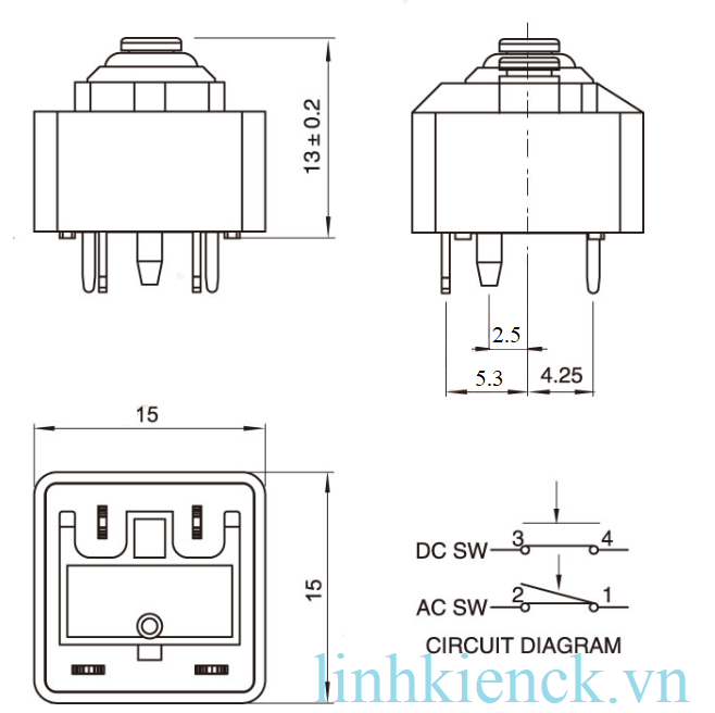 Phím nhấn kép 2A/ 250VAC máy giặt SANYO cửa ngang