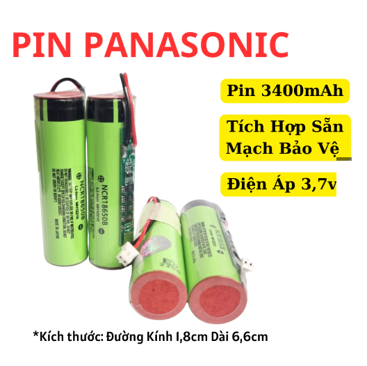 Pin Panasonic 18650 3400mAh 3,7V Hàng Chính Hãng, Kèm Sẵn Mạch Bảo Vệ (Phù Hợp Tông Đơ, Tăm Nước, Đồ Chơi, DIY,...)