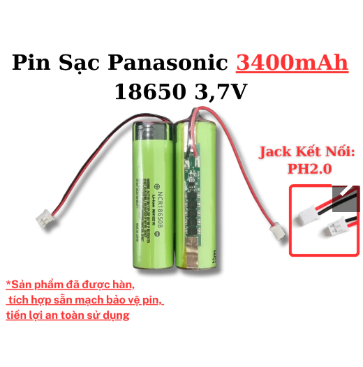 Pin Panasonic 18650 3400mAh 3,7V Hàng Chính Hãng, Kèm Sẵn Mạch Bảo Vệ (Phù Hợp Tông Đơ, Tăm Nước, Đồ Chơi, DIY,...)