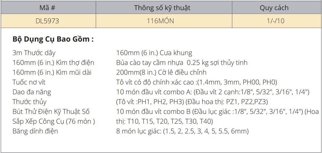 Bộ dụng cụ 116 chi tiết - DL5973