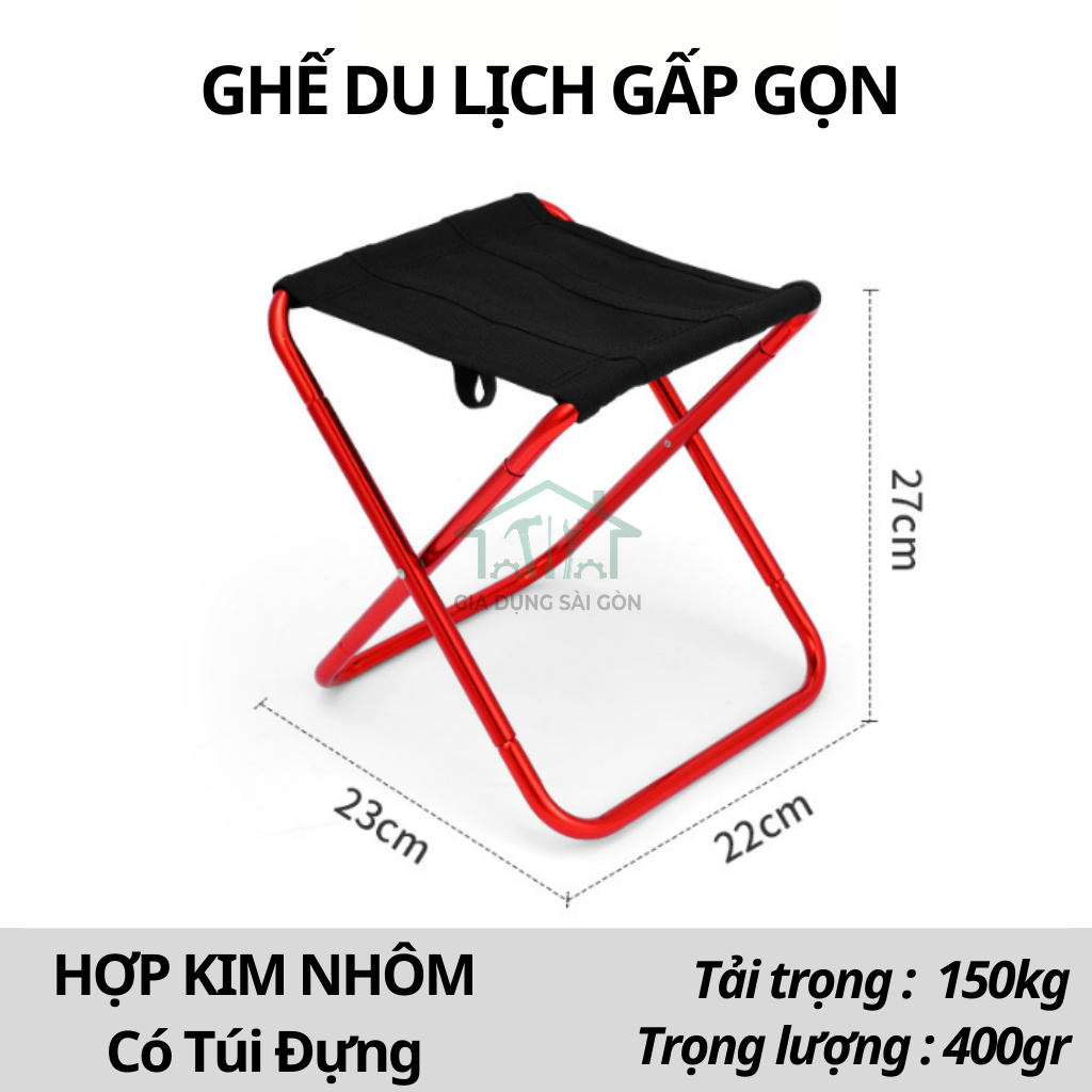 Ghế gấp gọn hợp kim nhôm có túi đựng - Đỏ