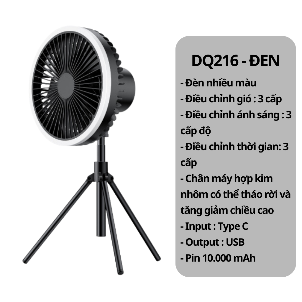 Quạt tích điện có đèn Led - Độ cao linh hoạt - DQ216