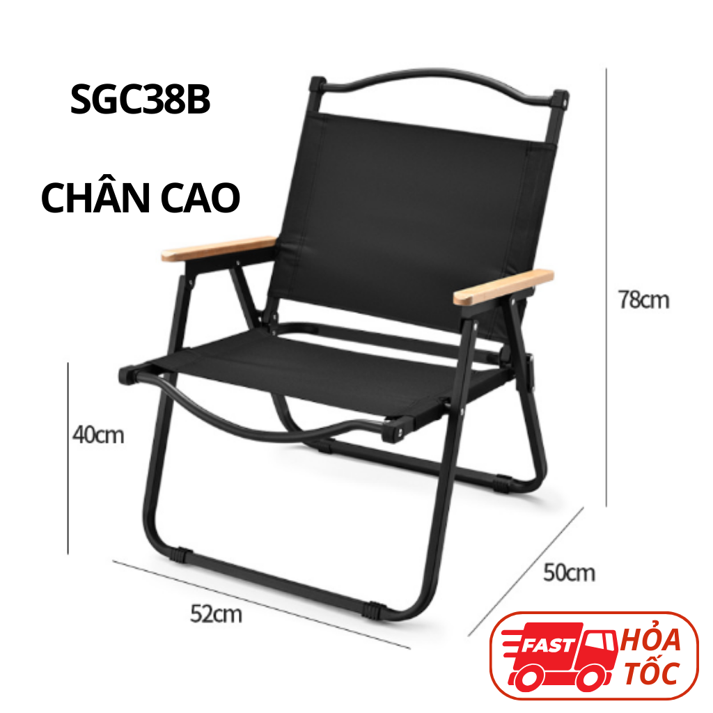 Ghế dã ngoại gấp gọn có tựa - Sắt Đen Cao