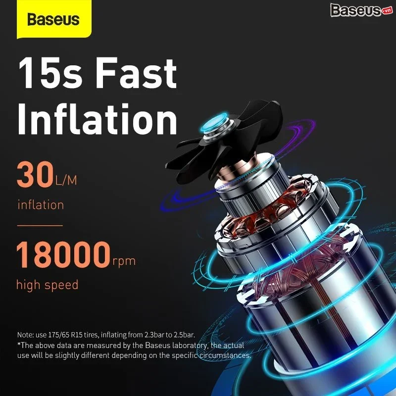 Máy bơm lốp xe thế hệ mới Baseus Super Mini Inflator Pump (12V/ 0.2 ~150PSI, 30L/min, LED Display, Portable Car Pump)