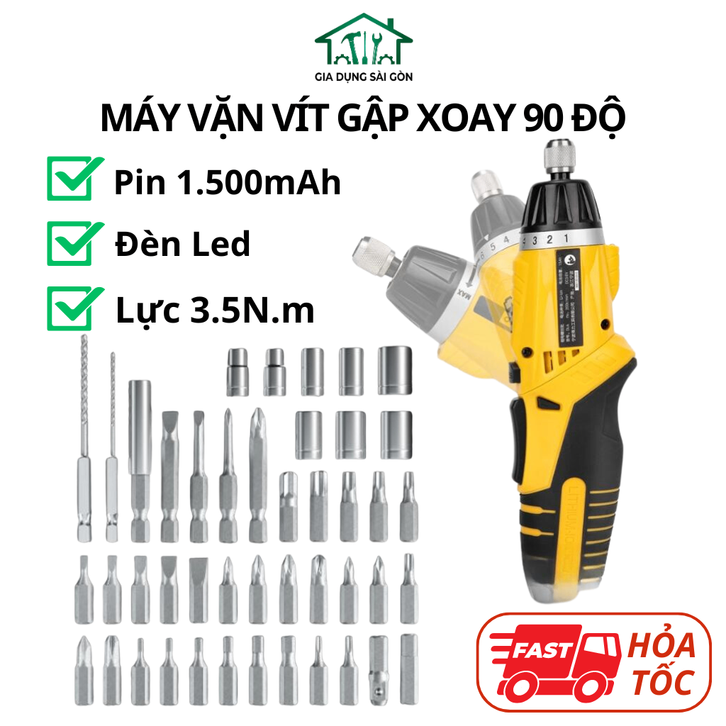 Tua vít điện cầm tay - Máy khoan điện không dây - Xoay gập 90 độ - Pin ...