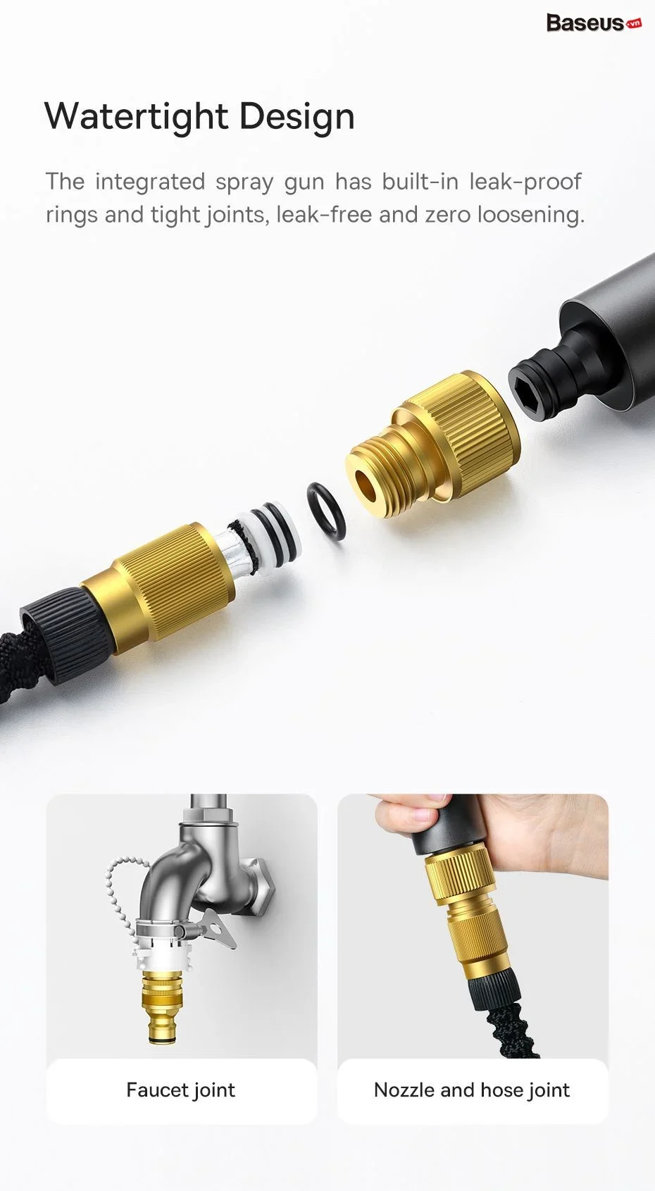 Bộ Vòi Tăng Áp Xịt Rửa Xe Ô Tô Baseus GF5 Car Wash Spray Nozzle - Bộ vòi + dây 15m