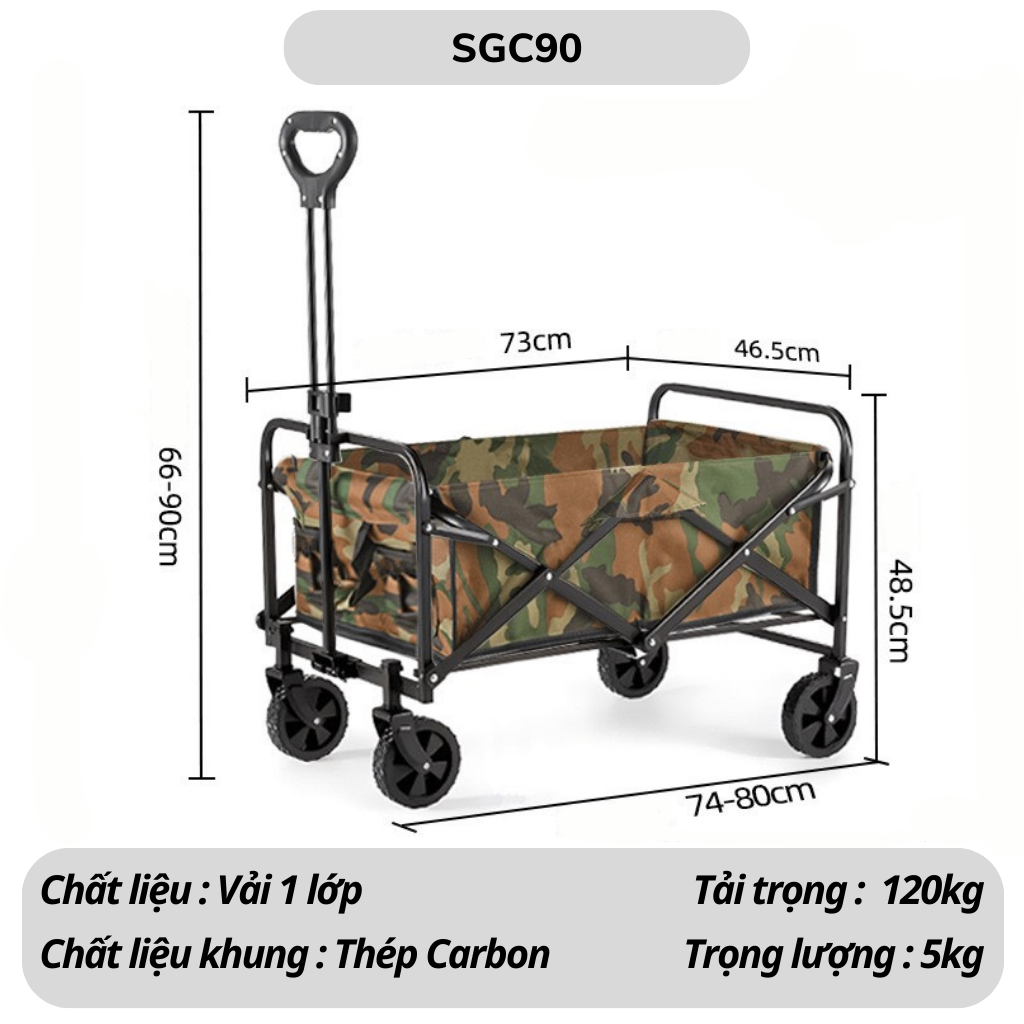 Xe kéo cắm trại dã ngoại SGC90 - Màu xanh lính