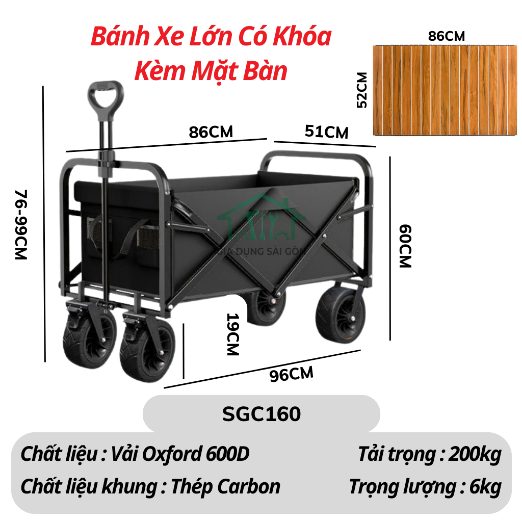 Combo xe kéo 130B + Mặt bàn màu gỗ Size Lớn 52 x 86