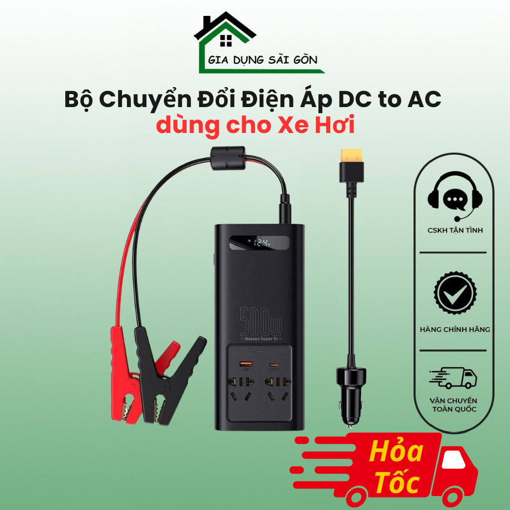 Bộ Chuyển Đổi Điện Áp DC to AC dùng cho Xe Hơi Baseus Super Si Power Inverter 500W (220V CNEU)