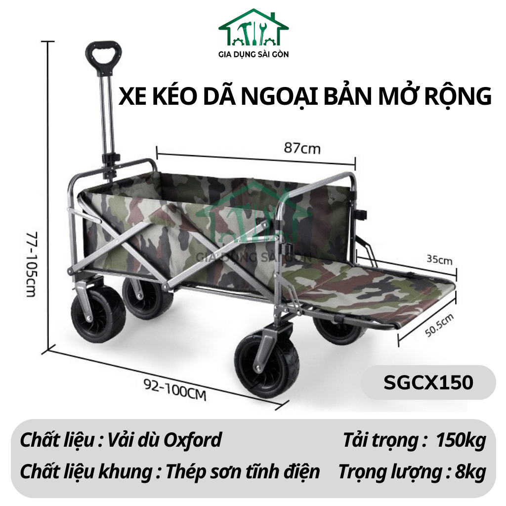 Xe kéo dã ngoại Size lớn bản mở rộng - Màu rằn ri