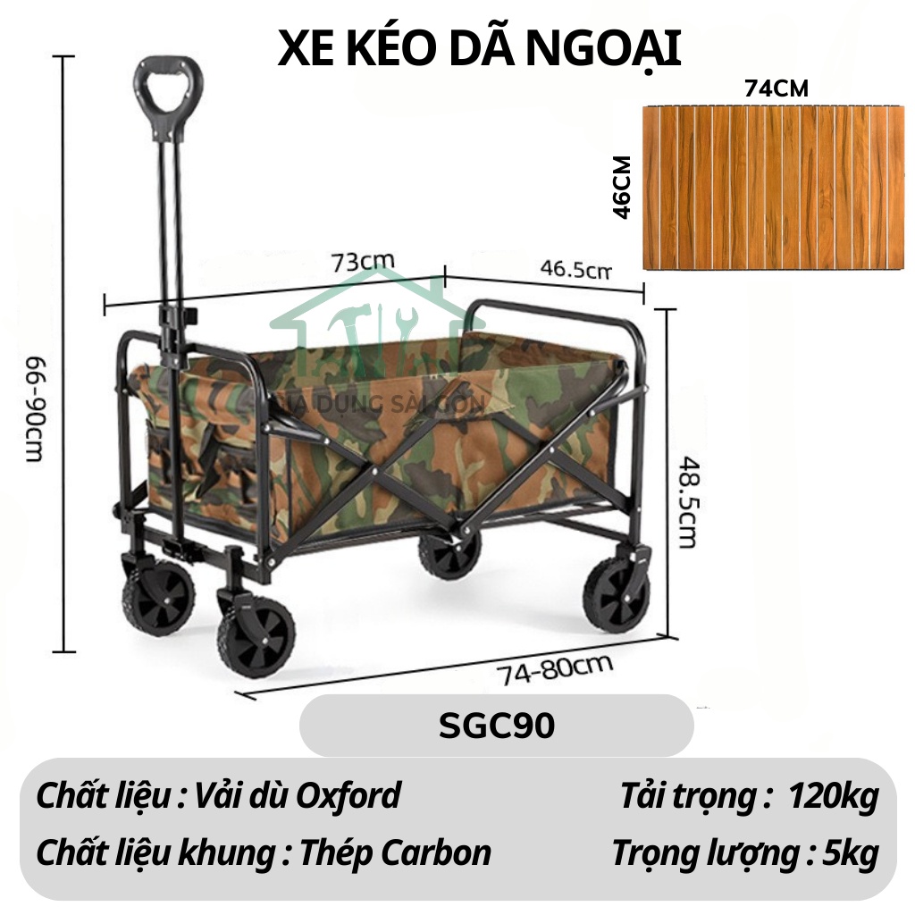 Combo xe kéo SGC90 + mặt bàn màu nâu gỗ Size vừa - 46 x 74