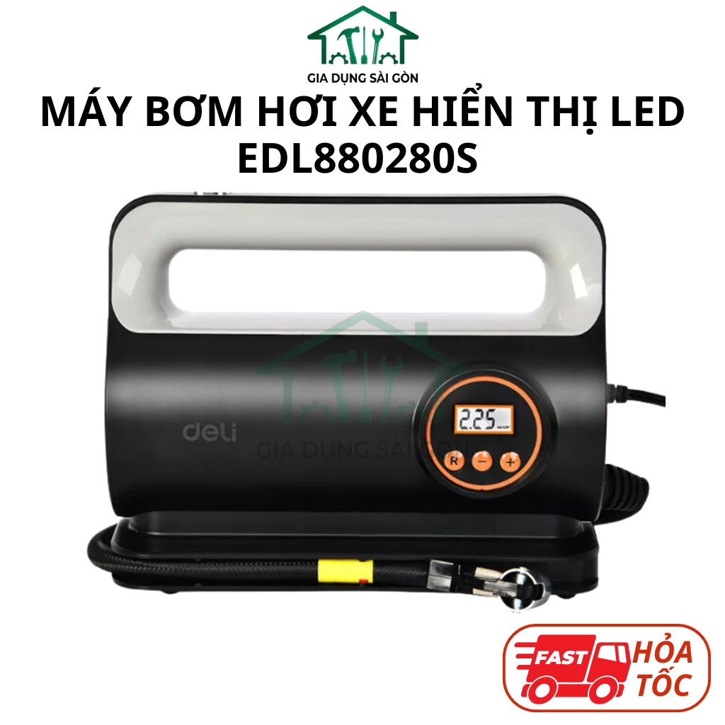 Máy Bơm Hơi Xe Hiển Thị LED chính hãng Deli EDL880280S