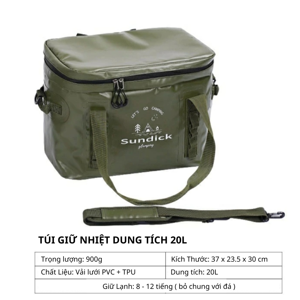 Túi Giữ Nhiệt Dã Ngoại Camping Dung Tích Lớn 20L - Xanh Lá