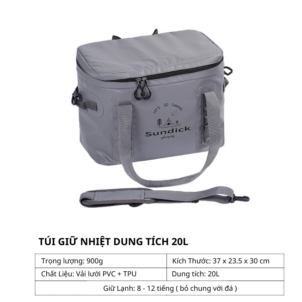 Túi Giữ Nhiệt Dã Ngoại Camping Dung Tích Lớn 20L - Xám