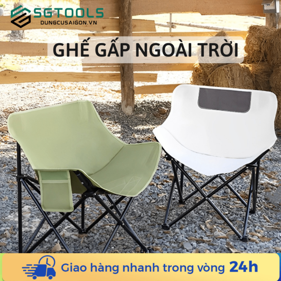 Ghế gấp gọn có dựa lưng - Đen