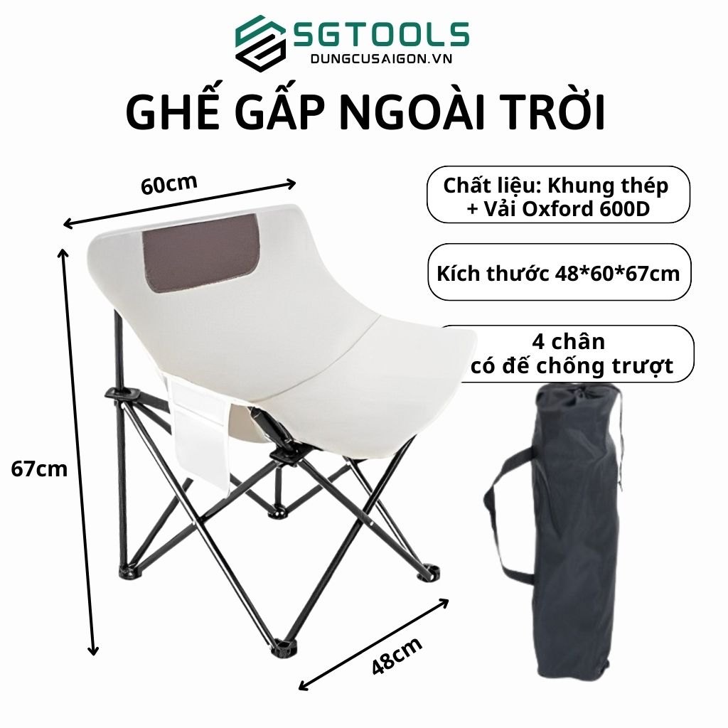 Ghế gấp gọn có dựa lưng - Trắng