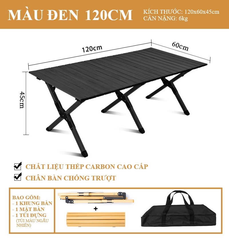 BÀN GẤP GỌN MÀU ĐEN - 120CM