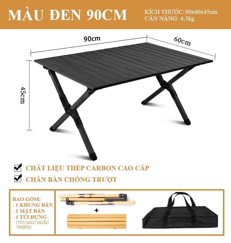 BÀN GẤP GỌN MÀU ĐEN - 90CM