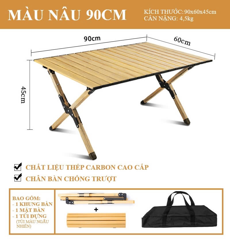 BÀN GẤP GỌN MÀU NÂU - 90CM