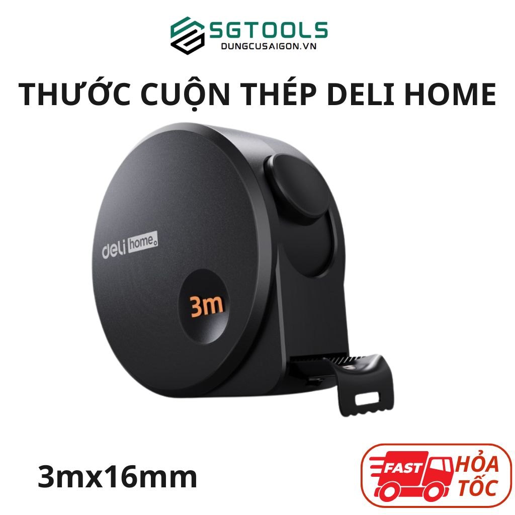 Thước cuộn thép Deli Home đen 3mx16mm