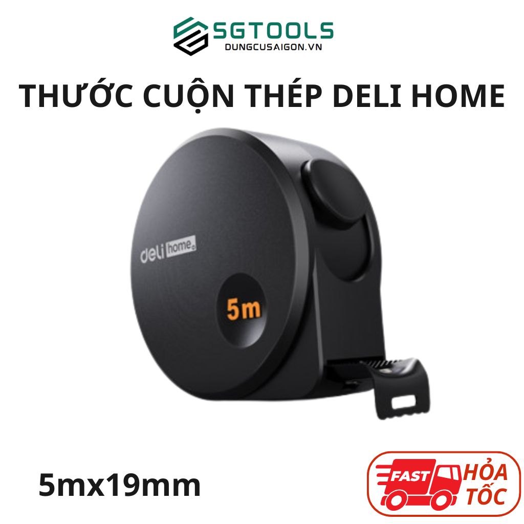 Thước cuộn thép Deli Home đen 5mx19mm