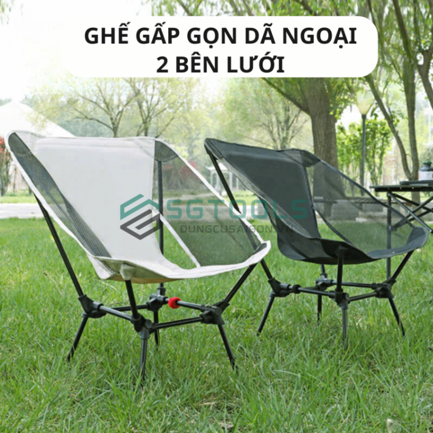 Ghế gấp gọn có thể tháo rời 2 bên lưới có túi vải 2 màu SGC42 - Đen