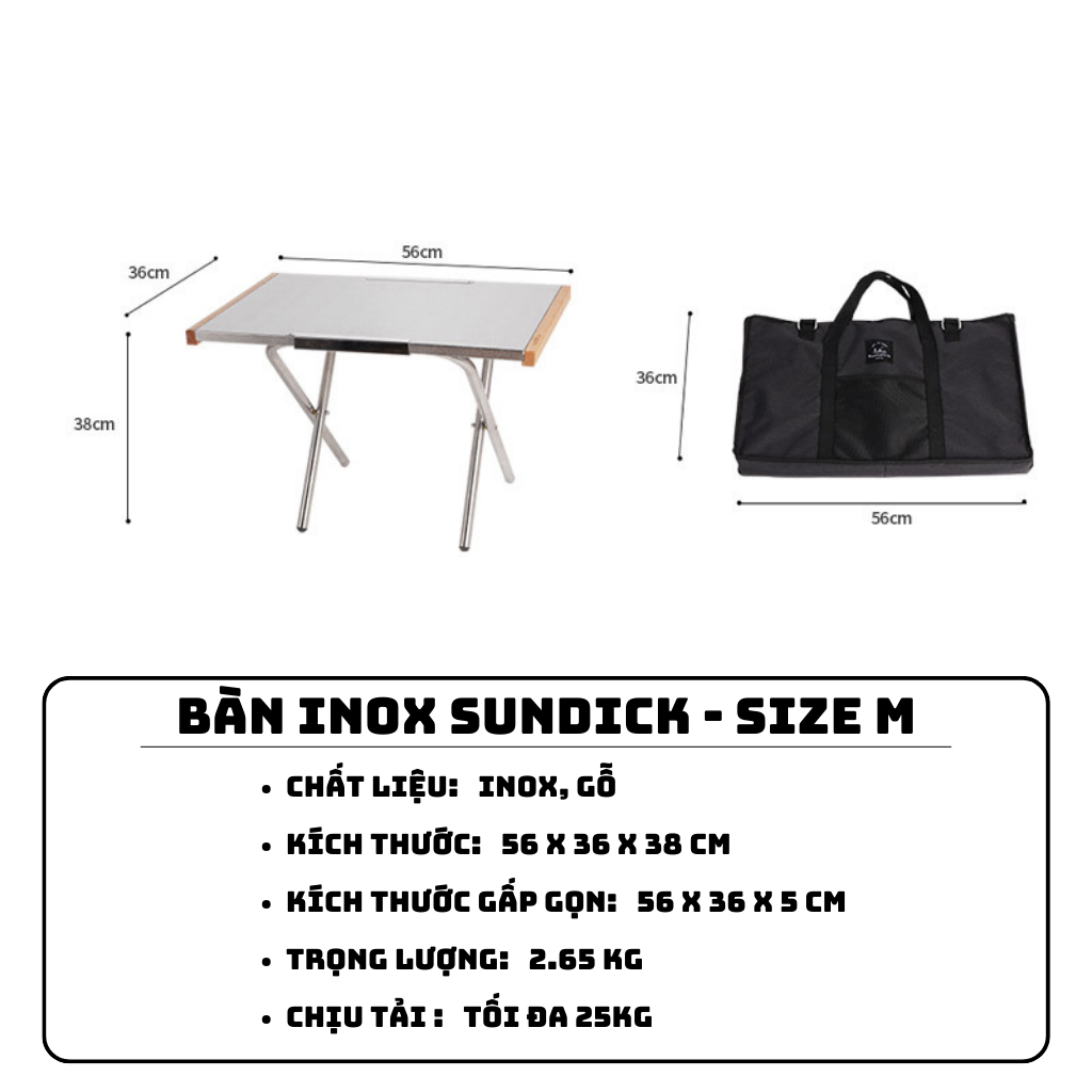 Bàn Gấp Gọn Dã Ngoại Camping Chất Liệu Inox, Gỗ Tiện Lợi Gọn Nhẹ SUNDICK - Size M