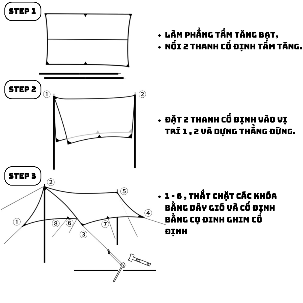 Tấm Tăng Bạt Dã Ngoại Chống Mưa, Tia UV, Chị Lực Gió Tốt SGTOOLS - Nâu