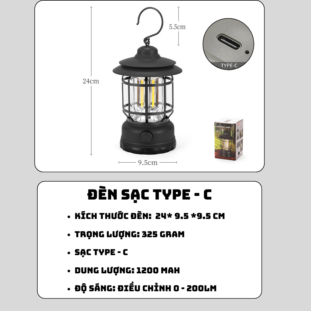 Đèn Pin Dã Ngoại Camping Type-C Tiện Lợi Gọn Gàng SGTOOLS - Type-C