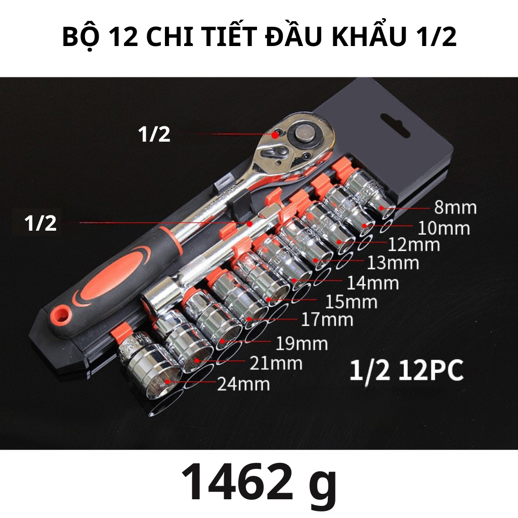 Bộ Khẩu 12 Chi Tiết Chất Liệu Thép Cao Cấp CRV - Đầu 1/2
