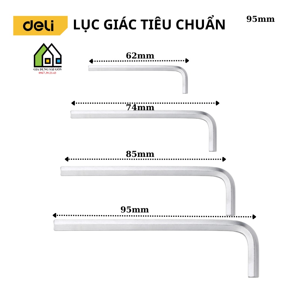 Bộ Lục Giác Tiêu Chuẩn Đầu Bằng Nhiều Kích Thước Chính Hãng Deli Chất Liệu Thép Chống Rỉ Chống Ăn Mòn - DL3003-3006 - Combo 4 cây