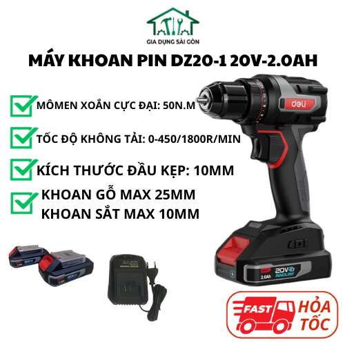 Máy khoan pin 20V-2.0Ah - Đỏ đen
