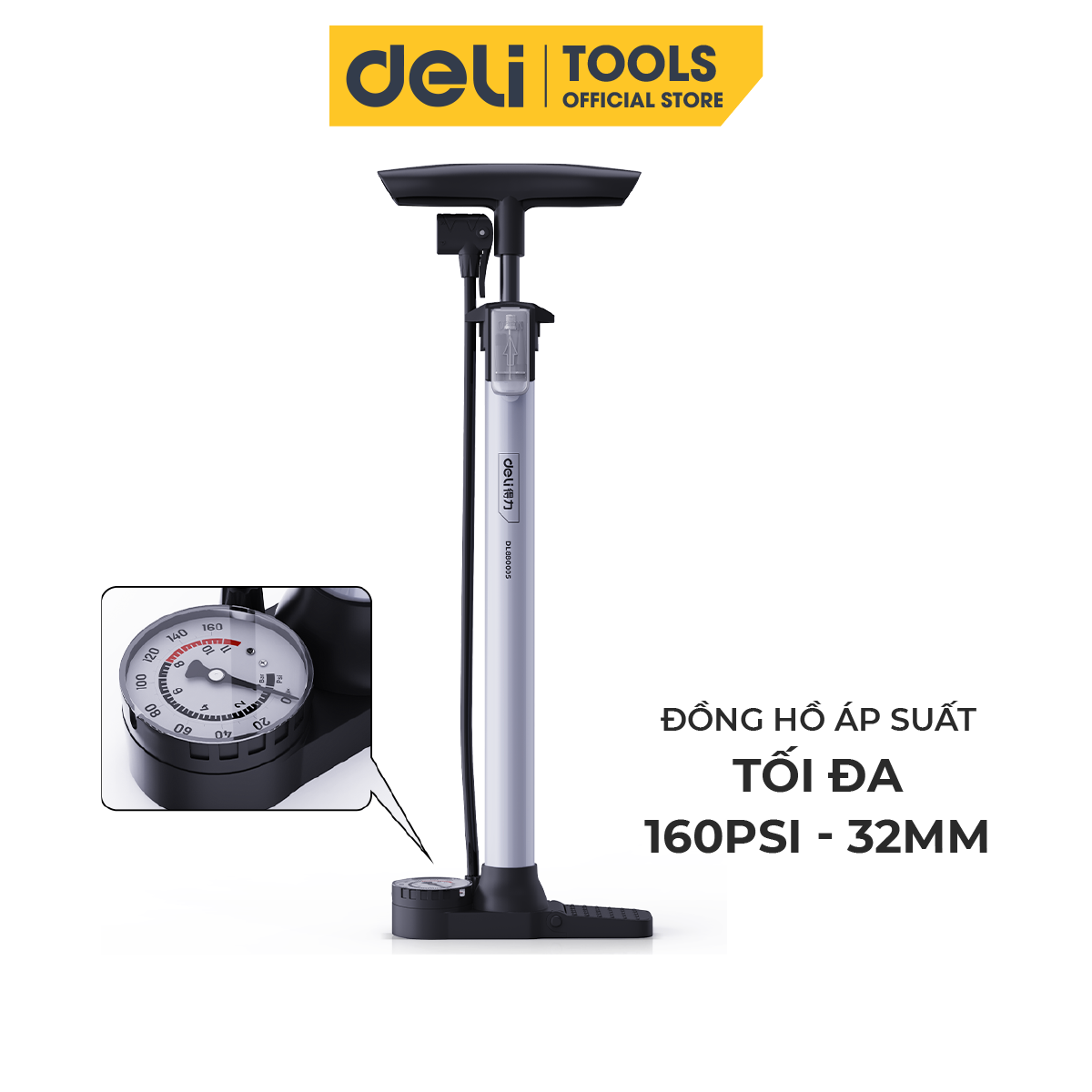 Bơm xe đạp tăng áp đơn Φ32*360mm có đồng hồ đo