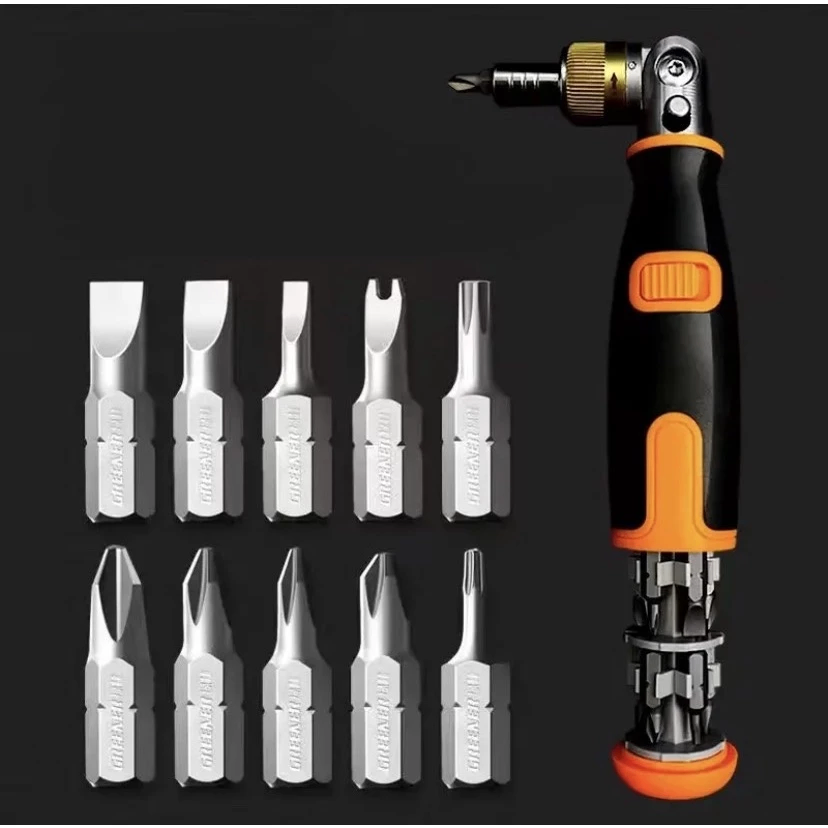 Bộ tua vít đa góc 180 độ 2 chiều +10 đầu vít chuyên dụng-Màu cam