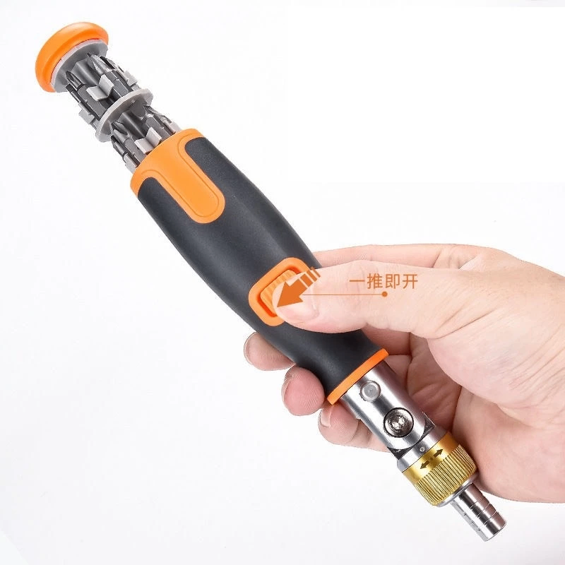 Bộ tua vít đa góc 180 độ 2 chiều +10 đầu vít chuyên dụng-Màu cam