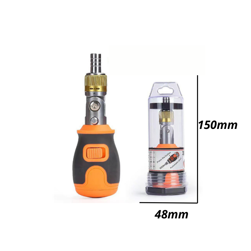 Bộ tua vít đa góc 180 độ 2 chiều +10 đầu vít chuyên dụng-Màu cam