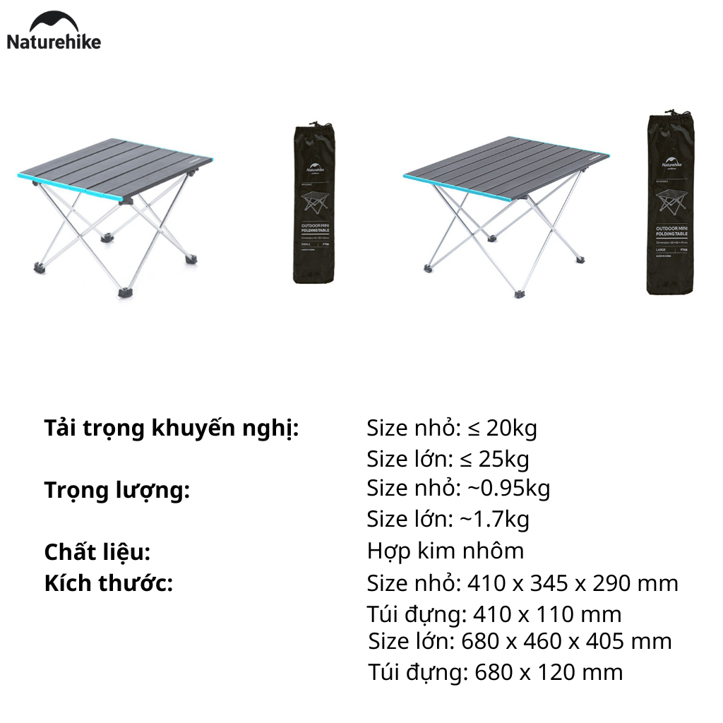 Bàn Gấp Cắm Trại Naturehike NH19Z008-Z - XÁM SIZE L