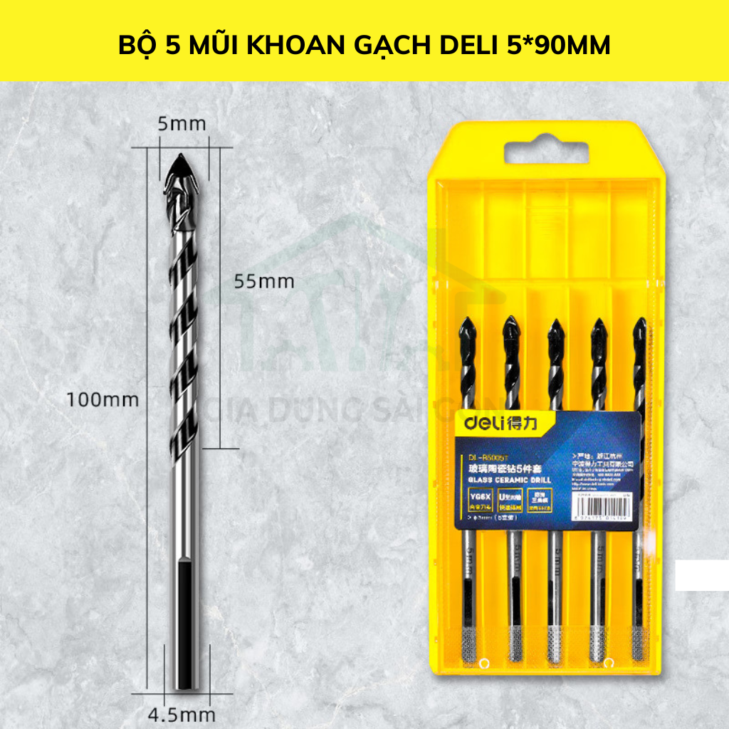 Bộ 5 mũi khoan gạch 5*90mm