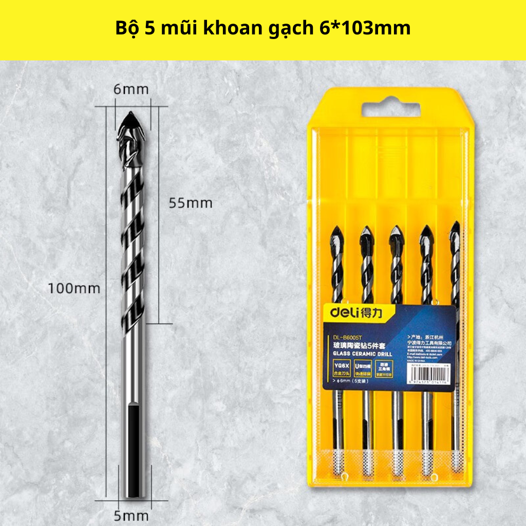 Bộ 5 mũi khoan gạch 6*103mm