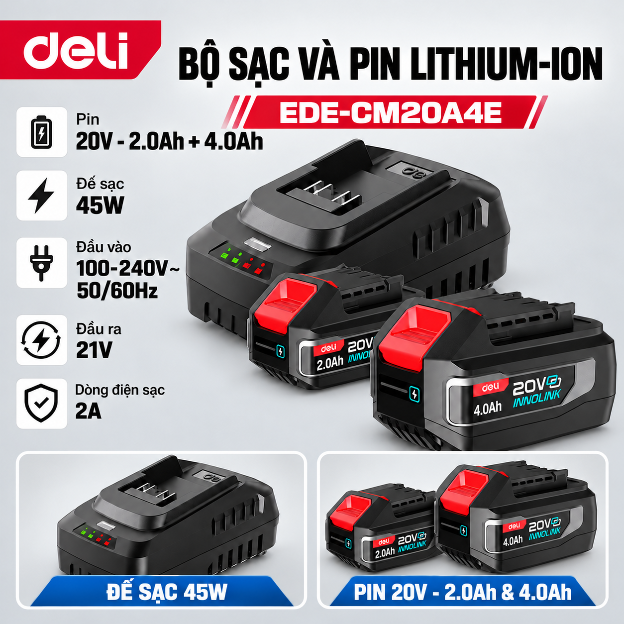Bộ Sạc Và Pin Lithium-Ion Deli