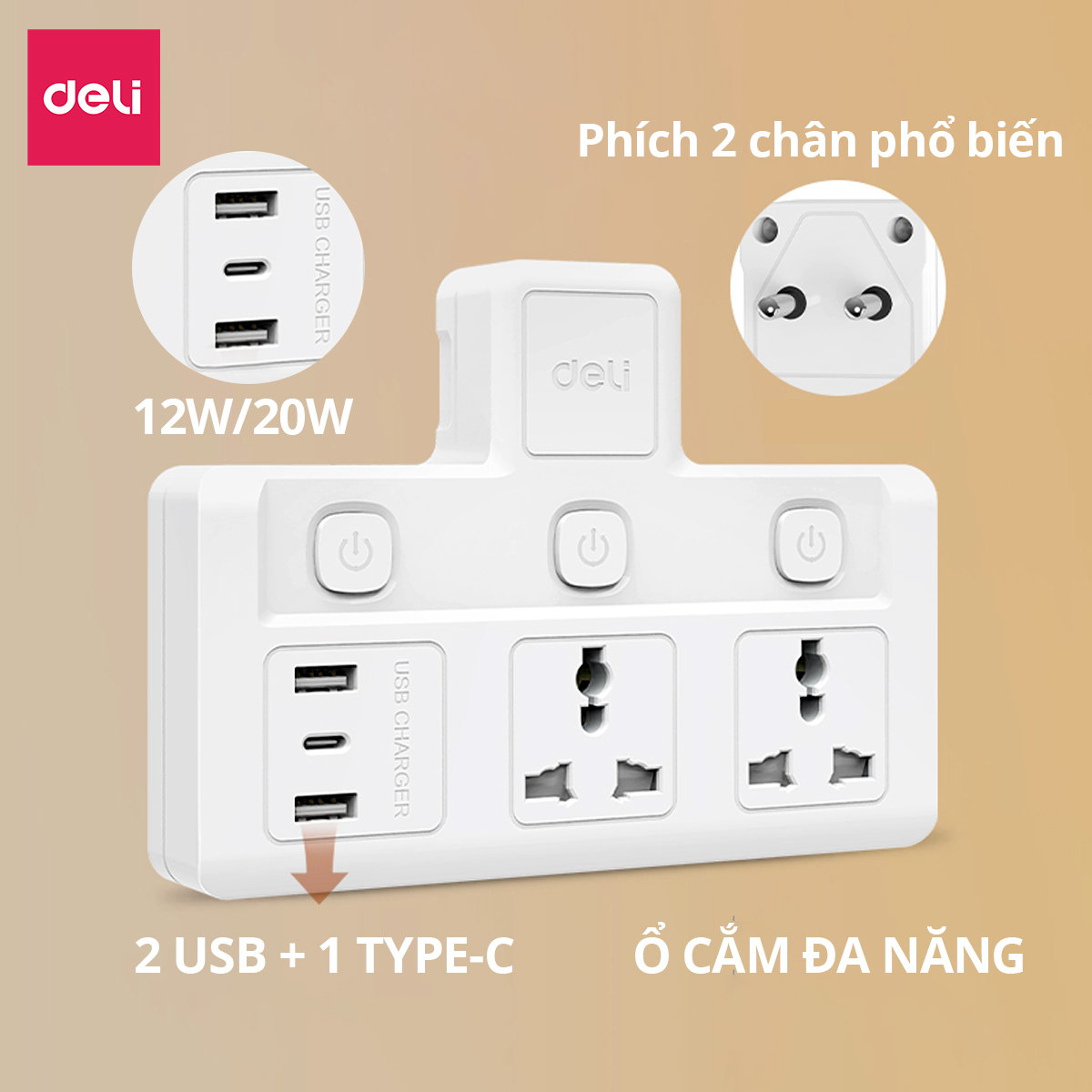 Bộ chuyển đổi ổ cắm_2 ổ cắm_Trắng E