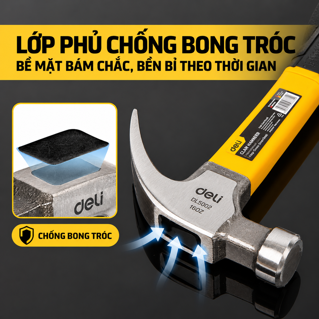 Búa Đầu Kim Loại 0.5kg Thép Carbon Deli
