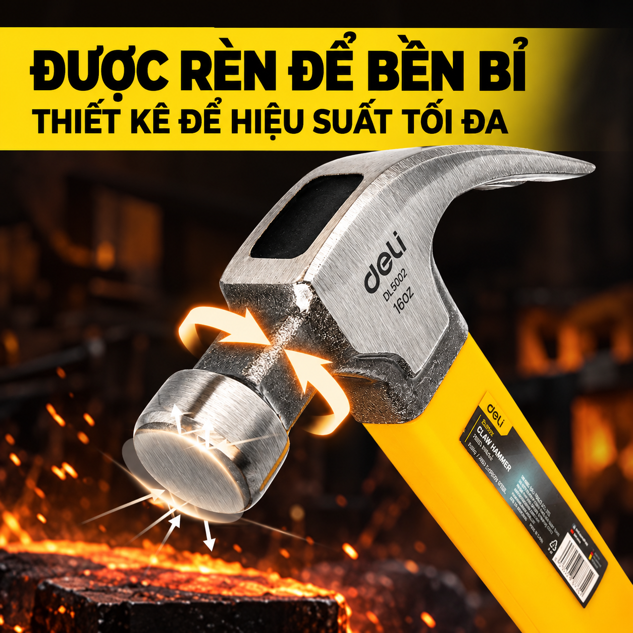 Búa Đầu Kim Loại 0.5kg Thép Carbon Deli