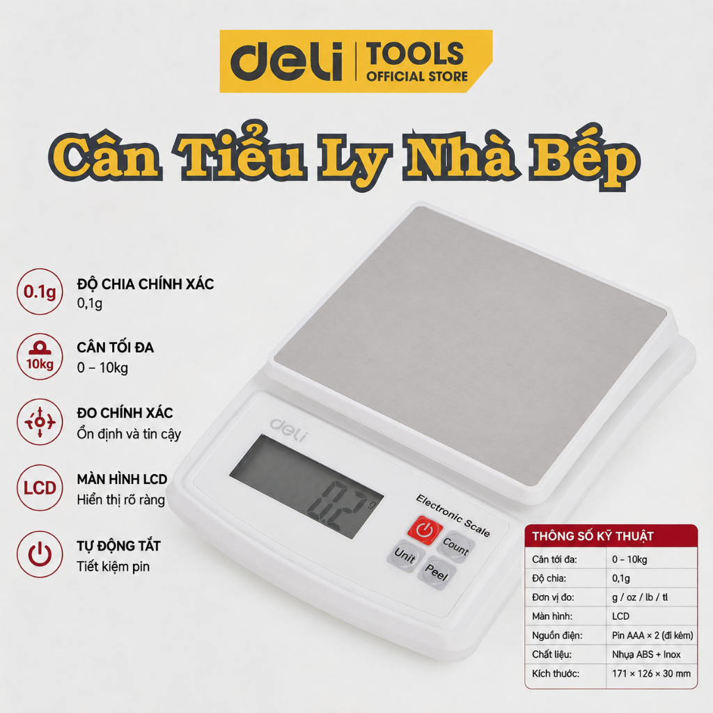 Cân nhà bếp 10kg/1g (trắng)