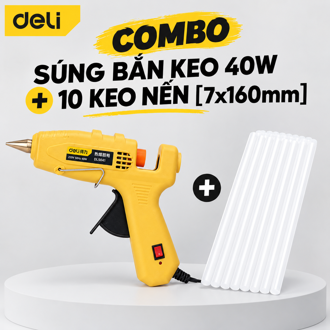 Combo súng bắn keo 40w + Set 10 keo trắng 7x160mm